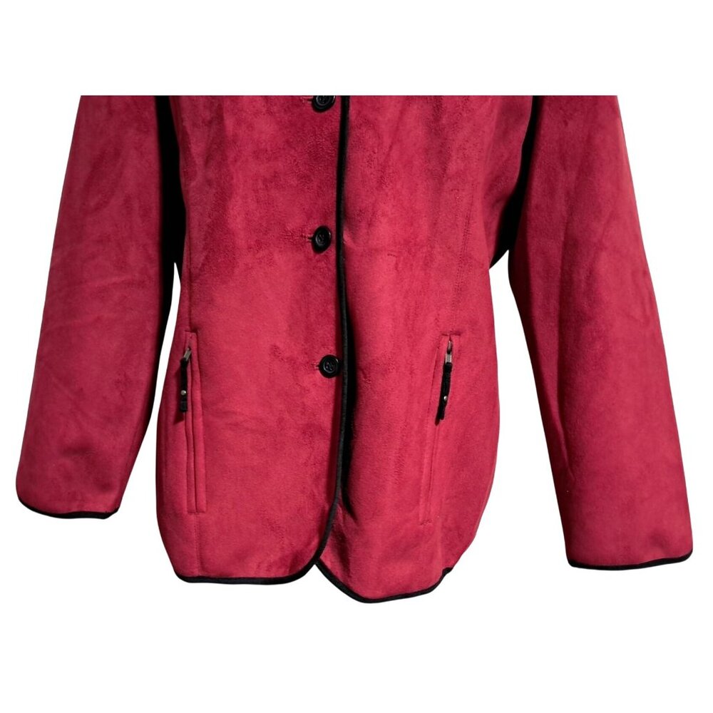 Alfred Dunner Jacket Womens 12P Crimson Faux Suede Ebony Trim NWT 90s 2000s - Picture 5 of 10